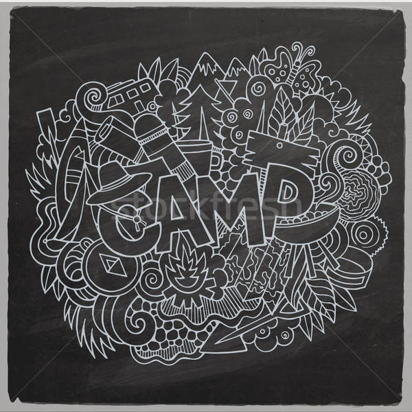 Summer camp hand lettering and doodles elements background Stock photo © balabolka