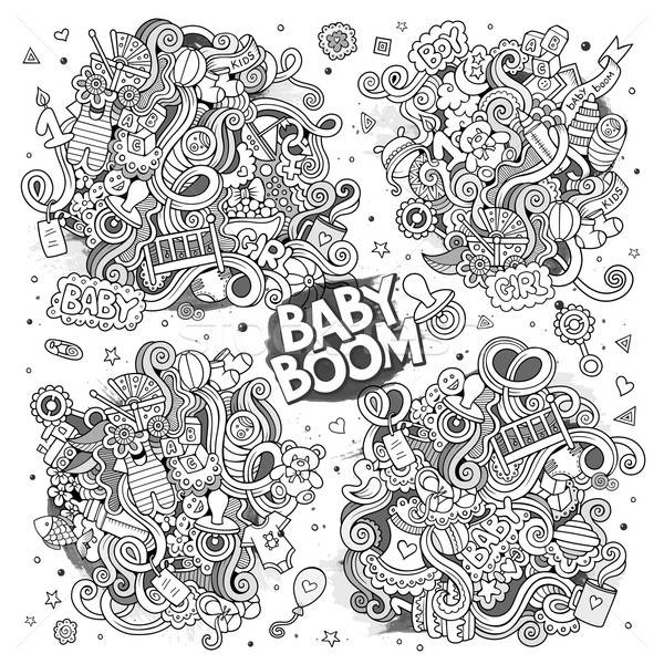 Doodle cartoon set of baby objects Stock photo © balabolka