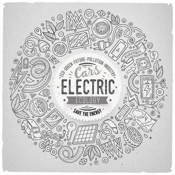 Vector hand drawn set of Electric cars cartoon doodle objects Stock photo © balabolka