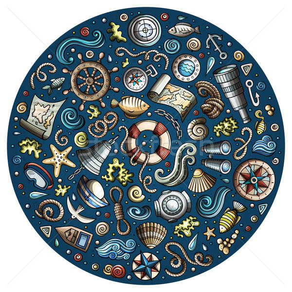 Set marin desen animat obiecte colorat Imagine de stoc © balabolka