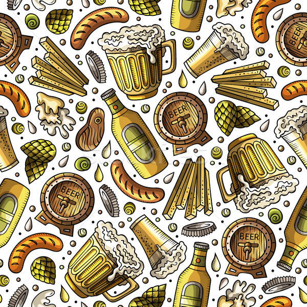 Cartoon cute hand drawn Beer fest seamless pattern Stock photo © balabolka