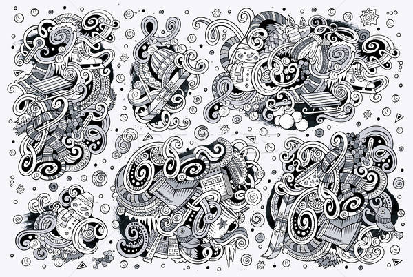 Cartoon set of Winter season doodles designs Stock photo © balabolka
