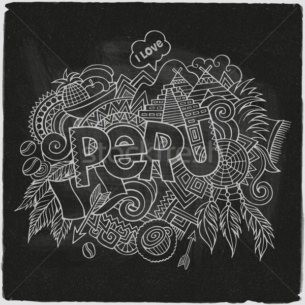 Peru hand lettering and doodles elements  Stock photo © balabolka