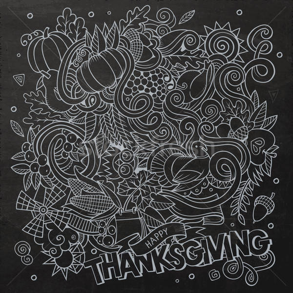 Cartoon vector hand-drawn Doodle Thanksgiving. Chalkboard design Stock photo © balabolka