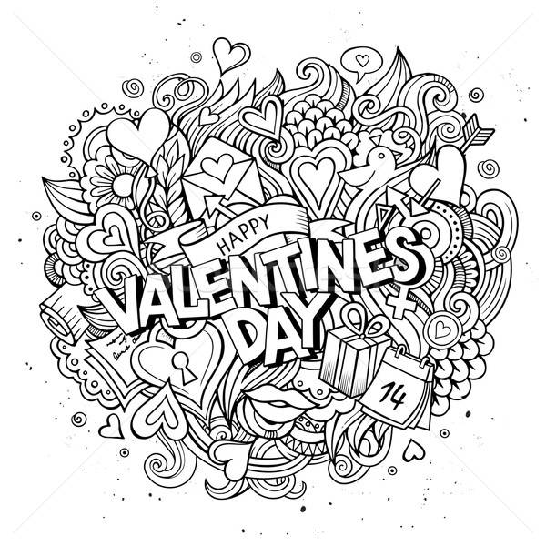 Foto stock: Cartoon · vector · dibujado · a · mano · garabato · feliz · día · de · san · valentín