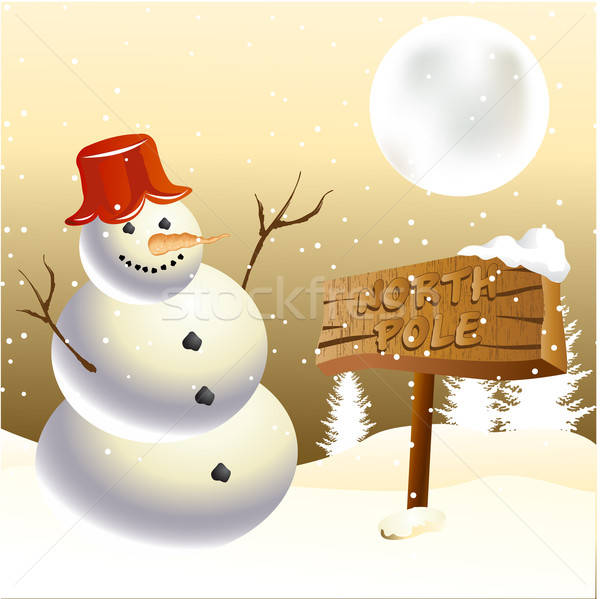 Snowman śniegu księżyc złota karty Zdjęcia stock © balasoiu
