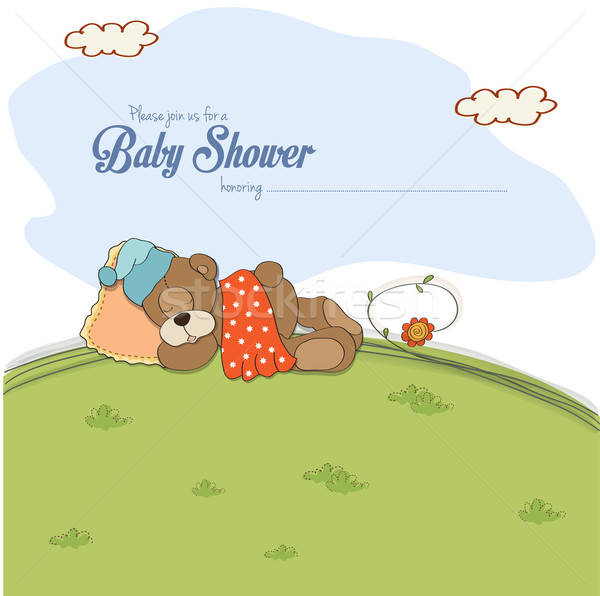 Stock photo: baby shower card with teddy bear