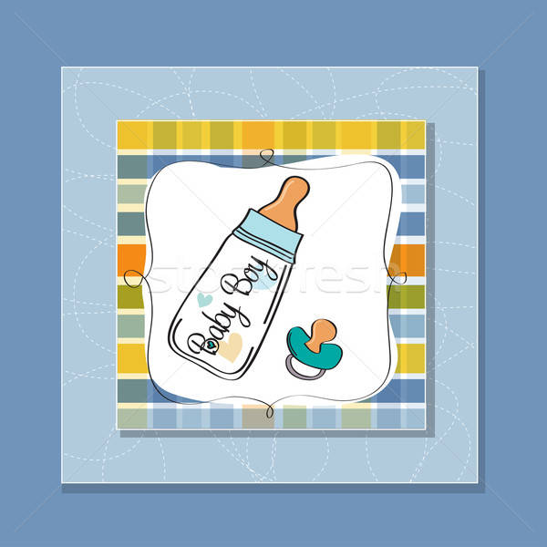 Bebê anúncio cartão leite garrafa chupeta Foto stock © balasoiu