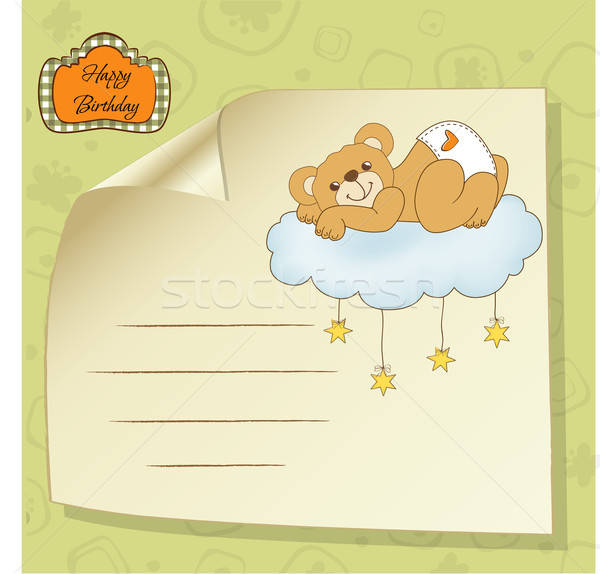 Stock photo: baby shower card with sleepy teddy bear