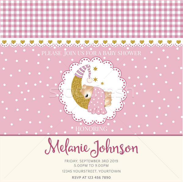 Lovely baby shower card template with golden glittering details Stock photo © balasoiu