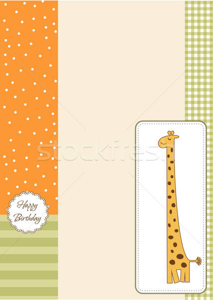 Nou copil anunt card girafă zi de naştere Imagine de stoc © balasoiu