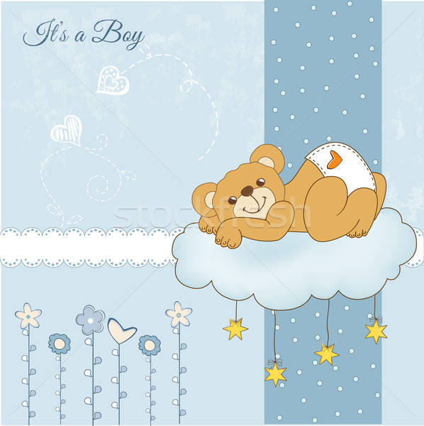 Copil duş card somnoros ursuleţ fericit Imagine de stoc © balasoiu
