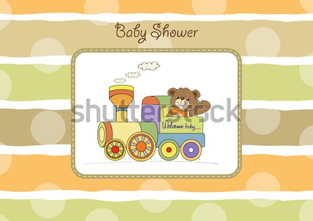 Baby prysznic karty zabawki pociągu ilustracja Zdjęcia stock © balasoiu