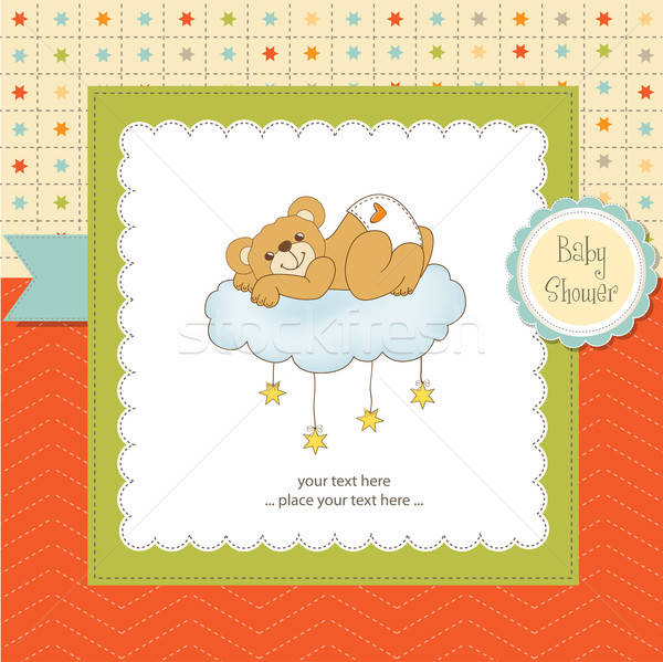 Stock photo: baby shower card with sleepy teddy bear