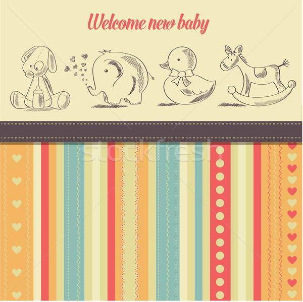 new baby  announcement card with retro toys Stock photo © balasoiu