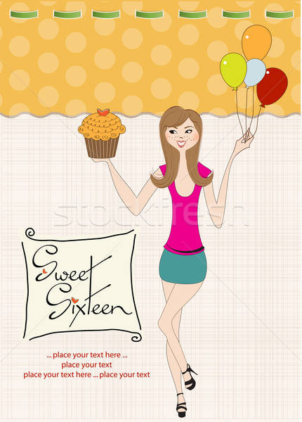 Sweet Sixteen Birthday card with young girl Stock photo © balasoiu