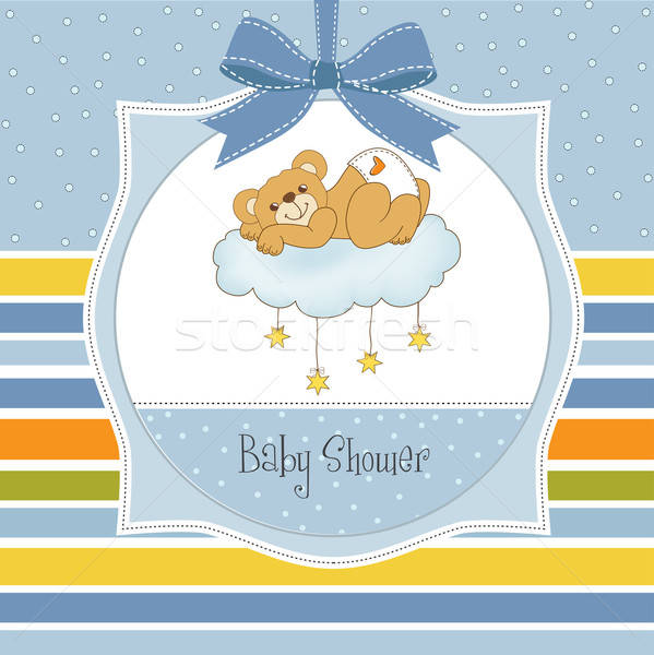 Stock photo: baby shower card with sleepy teddy bear