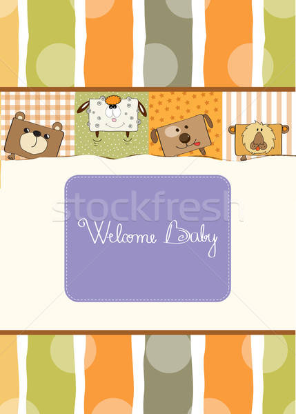 Stock photo: baby shower card with funny cube animals