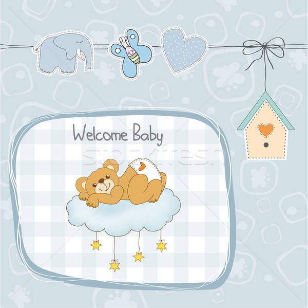 Baby Dusche Karte schläfrig Teddybär glücklich Stock foto © balasoiu