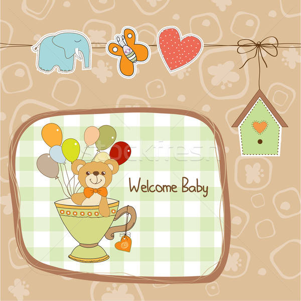 Baby prysznic karty cute miś uśmiech Zdjęcia stock © balasoiu