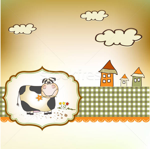Cute glücklich Kuh Haus Frühling Hintergrund Stock foto © balasoiu