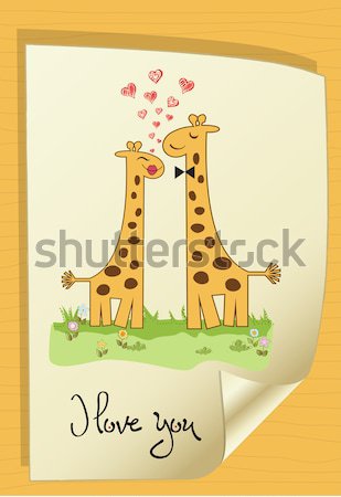 Mother-giraffe and baby-giraffe at night Stock photo © balasoiu