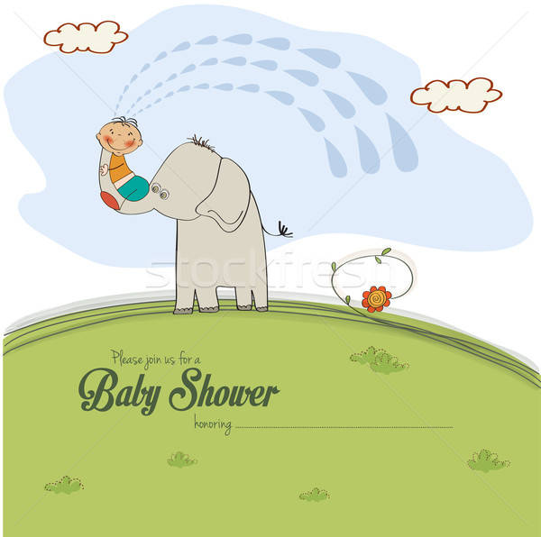 Bebê chuveiro cartão pequeno menino flor Foto stock © balasoiu