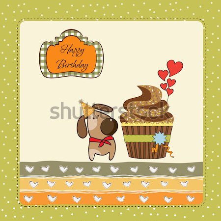 birthday greeting card with a cat waiting to eat a cake Stock photo © balasoiu