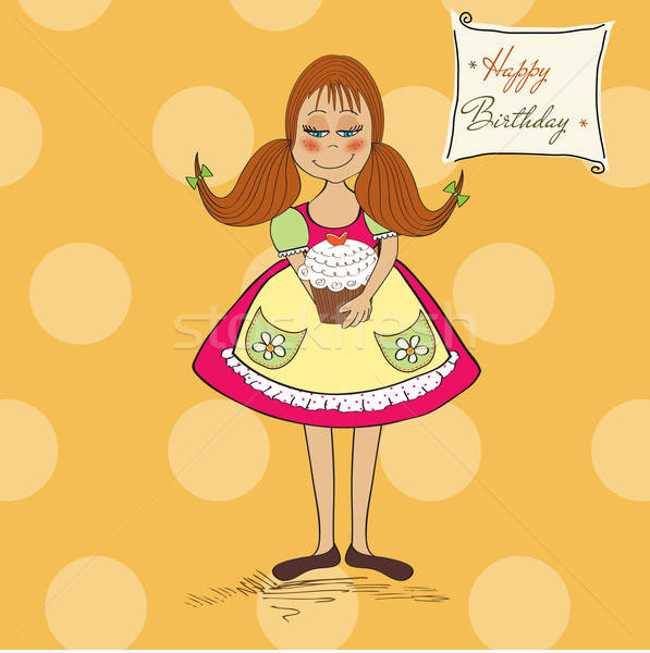 [[stock_photo]]: Drôle · fille · gâteau · d'anniversaire · alimentaire · amour · heureux