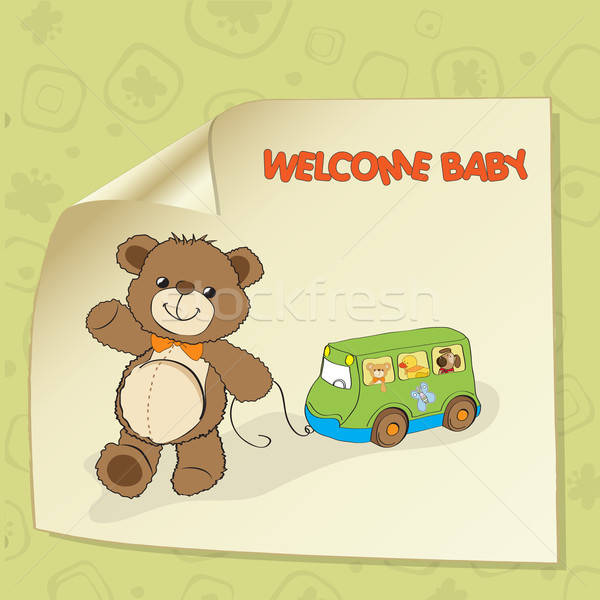 baby shower card with cute teddy bear Stock photo © balasoiu