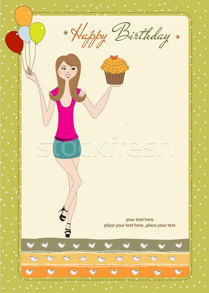 Süß sechzehn Geburtstagskarte junge Mädchen Mädchen Lächeln Stock foto © balasoiu