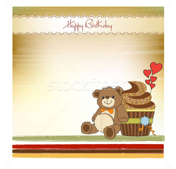 [[stock_photo]]: Anniversaire · carte · de · vœux · Nounours · fond · bonbons