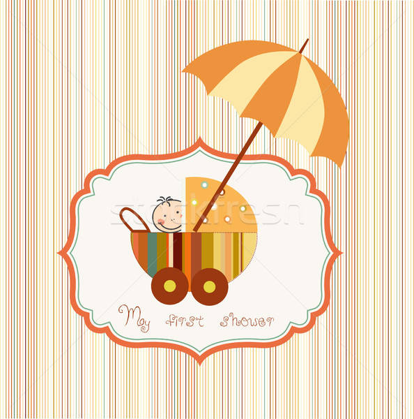 baby shower card with cute stroller Stock photo © balasoiu