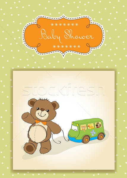 Stock photo: baby shower card with cute teddy bear