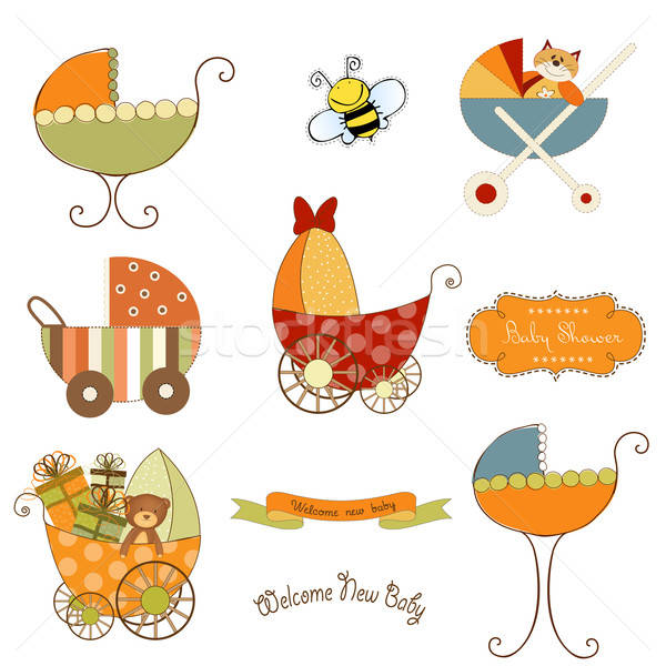 Stock photo: baby stroller items set in vector format isolated on white backg