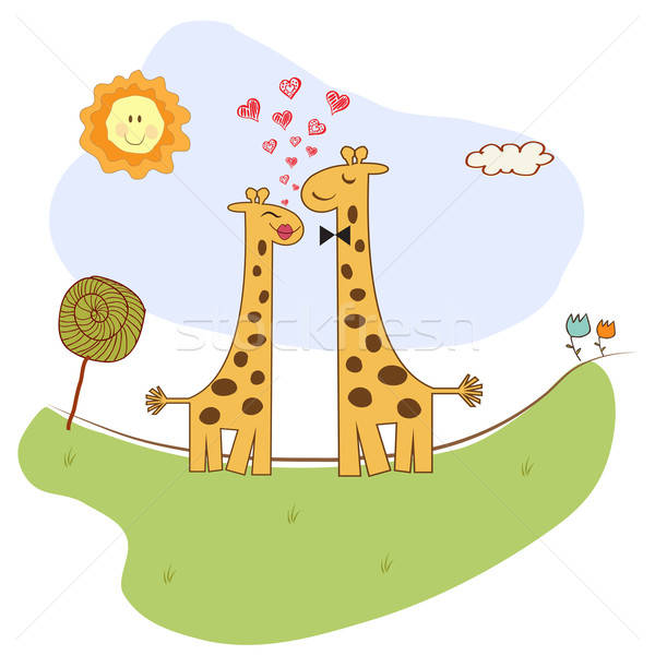 Funny giraffe couple in love Stock photo © balasoiu