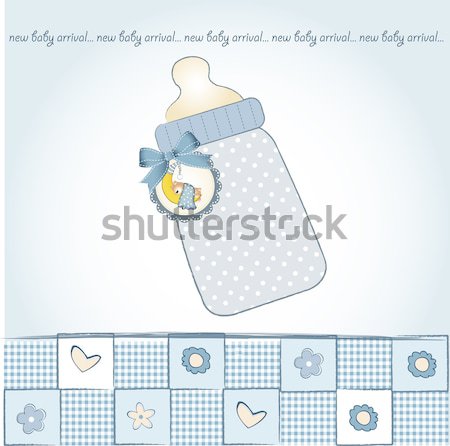 baby announcement card with milk bottle and pacifier Stock photo © balasoiu