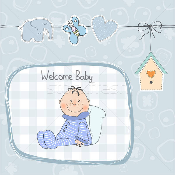 Yeni bebek duyuru kart küçük erkek Stok fotoğraf © balasoiu