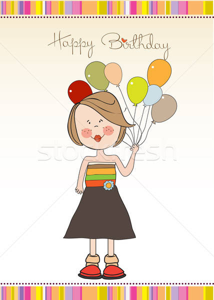 Stok fotoğraf: Komik · kız · balon · doğum · günü · tebrik · kartı · çocuklar