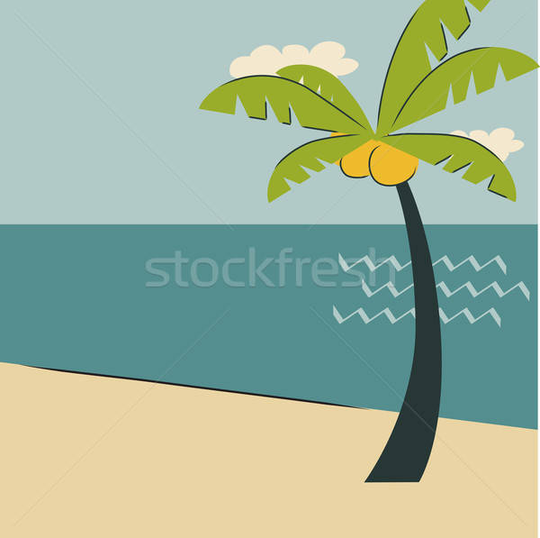 Foto stock: Retro · paisaje · ilustración · vector · formato · agua