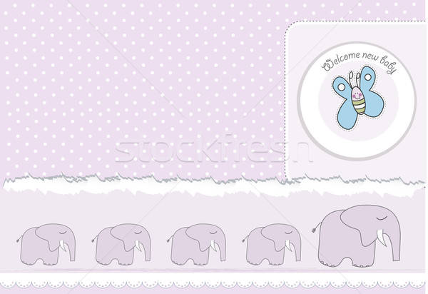 Stock photo: new baby announcement card with elephant