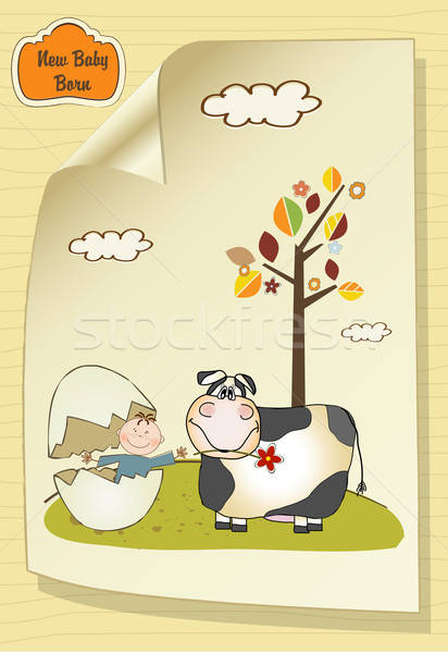 Welcome baby card with broken egg and little baby Stock photo © balasoiu