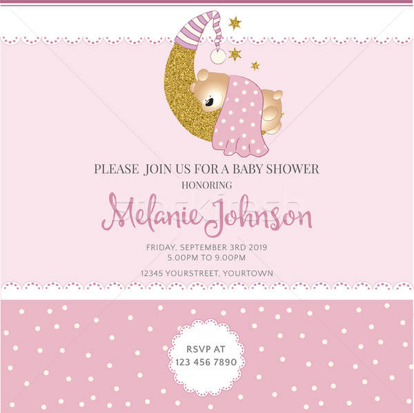 Lovely baby shower card template with golden glittering details Stock photo © balasoiu