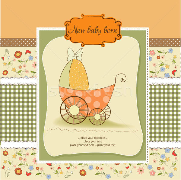 baby shower card with cute stroller Stock photo © balasoiu