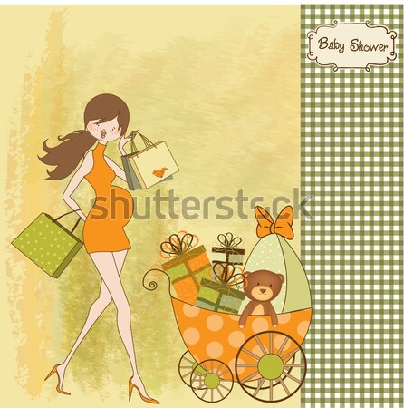 Stock fotó: Baba · közlemény · kártya · gyönyörű · terhes · nő · vásárlás