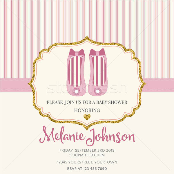 Lovely baby shower card template with golden glittering details Stock photo © balasoiu