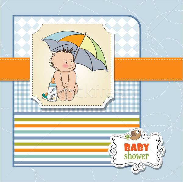 Baby chłopca prysznic karty funny parasol Zdjęcia stock © balasoiu