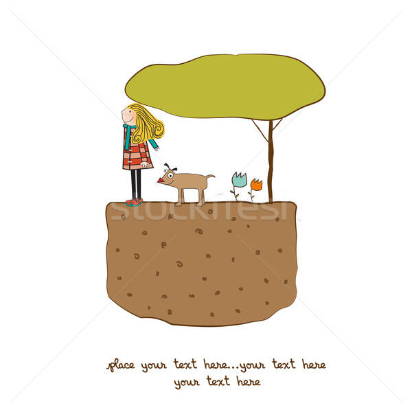 happy dog with girl Stock photo © balasoiu