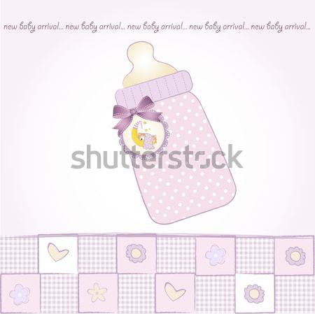 new baby girl announcement card with milk bottle and pacifier Stock photo © balasoiu