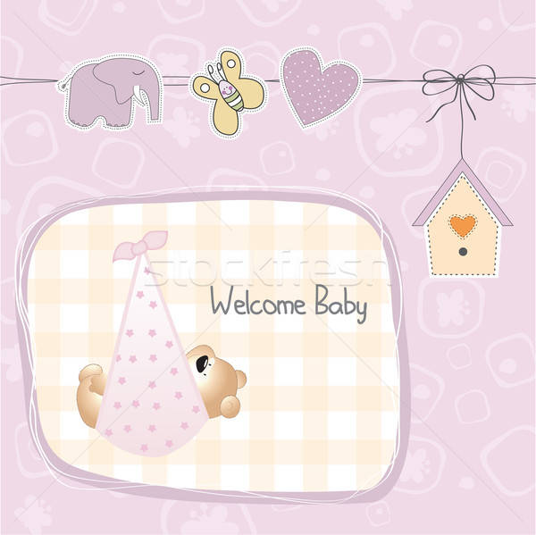 baby shower card with teddy bear toy Stock photo © balasoiu